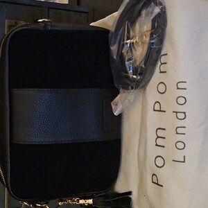 Pom Pom London Black Leather/Suede City Crossbody Bag